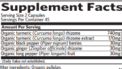 Turmeric Formula Supplement Facts Label