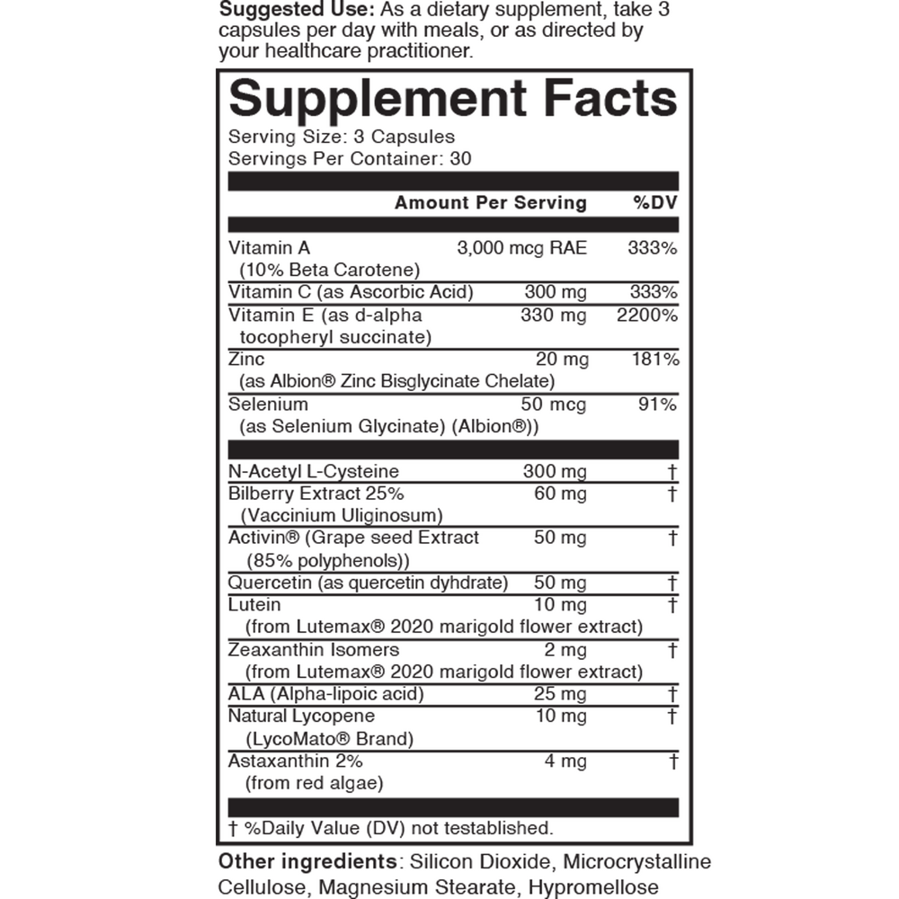 20/20 Eye Formula Supplement Facts Label