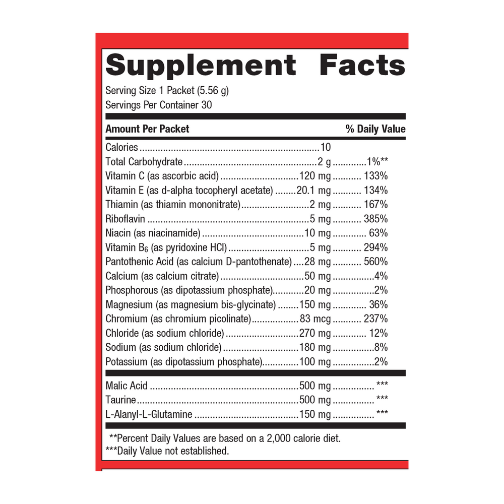 Endura Lemonade Flavor Supplement Facts Label