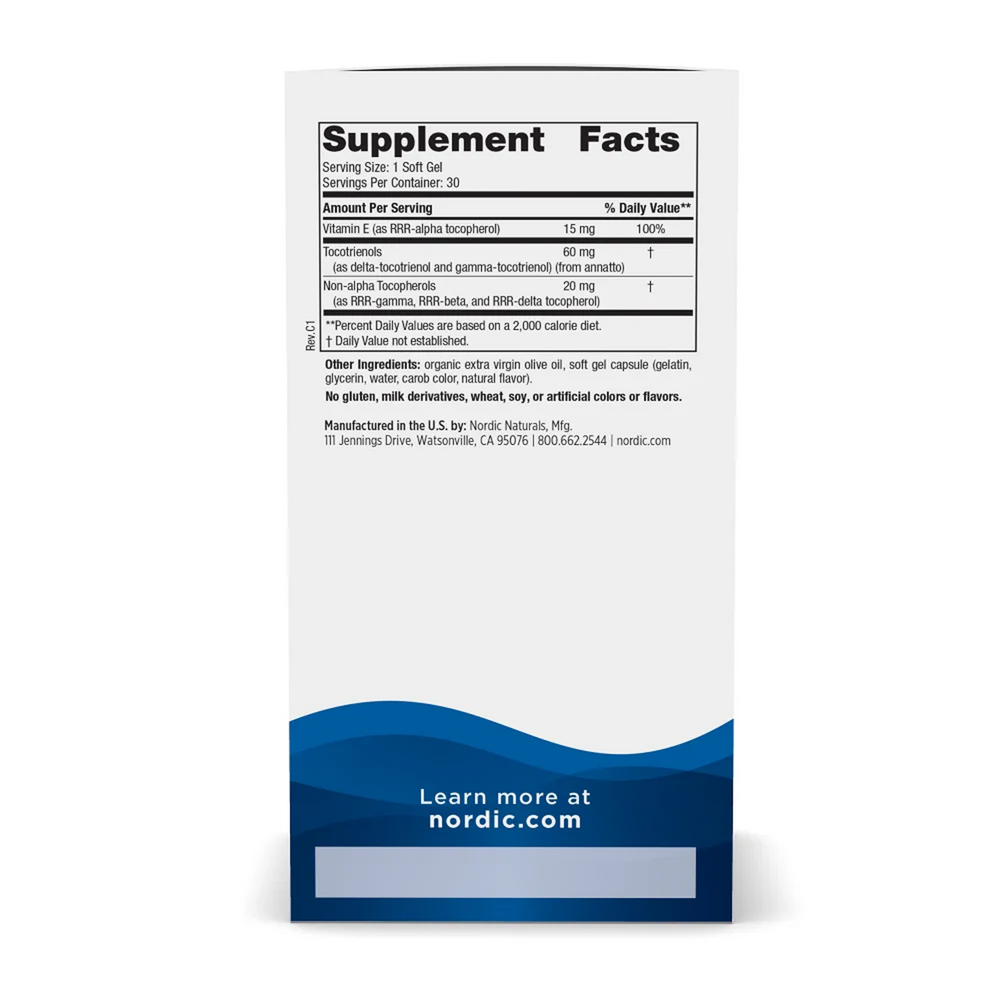 Vitamin E Complex 30 Soft Gels Unflavored Supplement Facts Label