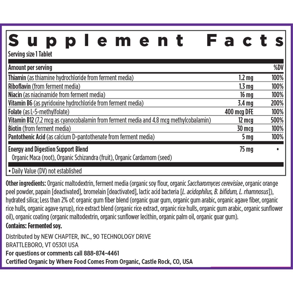 Fermented Vitamin B Complex Supplement Facts Label