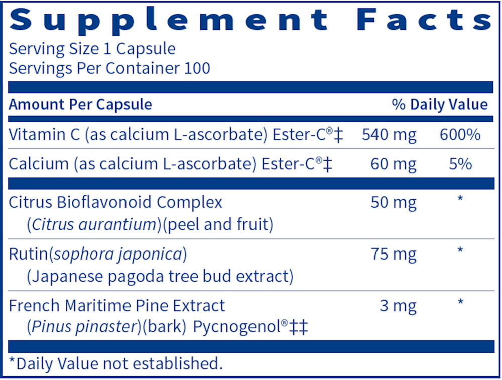 Ester-C Bio Supplement Facts Label