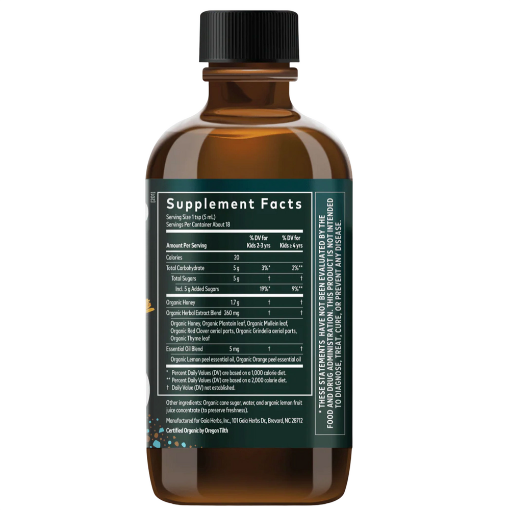 GaiaKids® Bronchial Wellness Syrup Supplement Facts Label