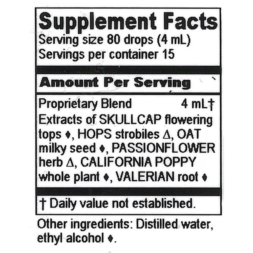 Phytocalm Supplement Facts Label