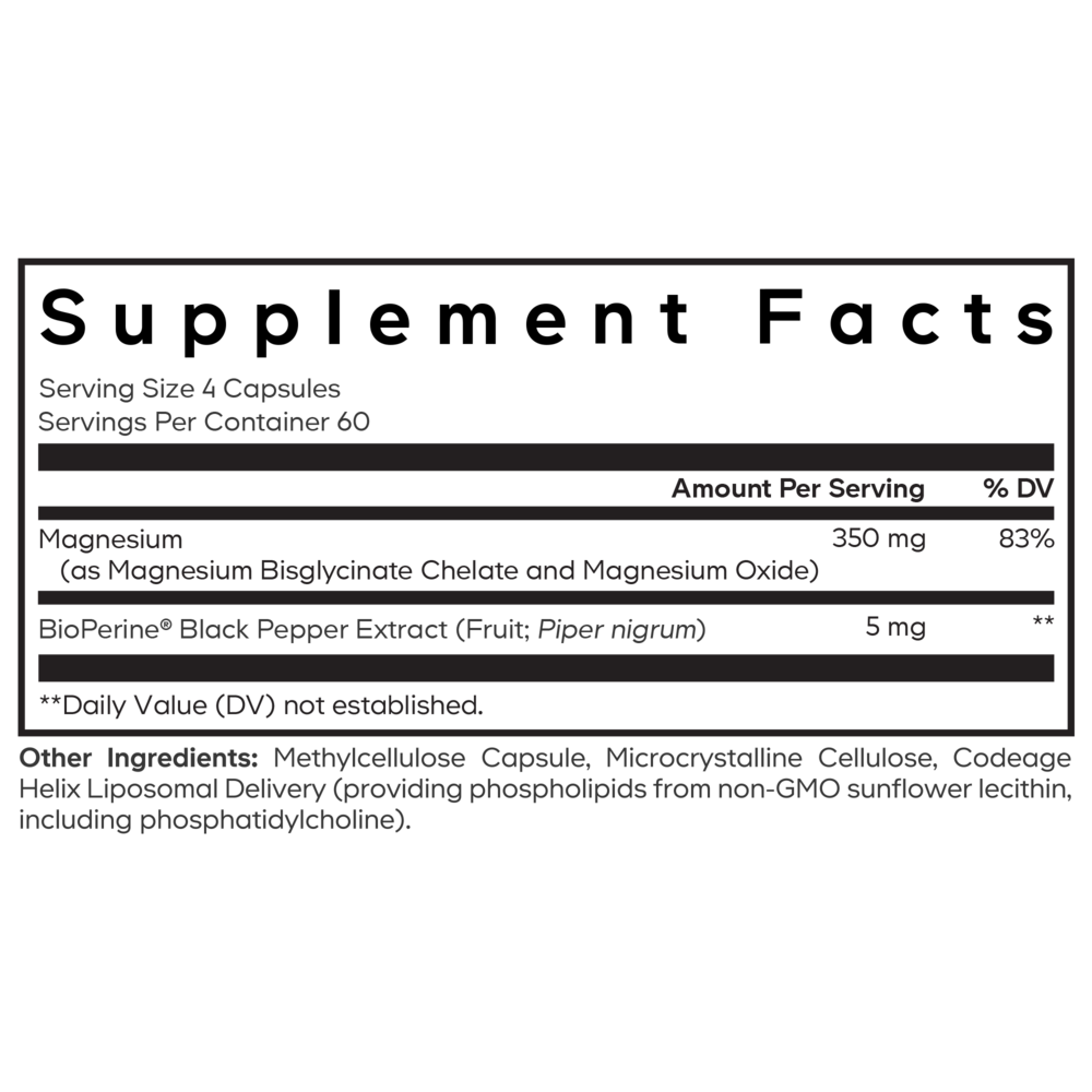 Liposomal Magnesium Glycinate Supplement Facts Label