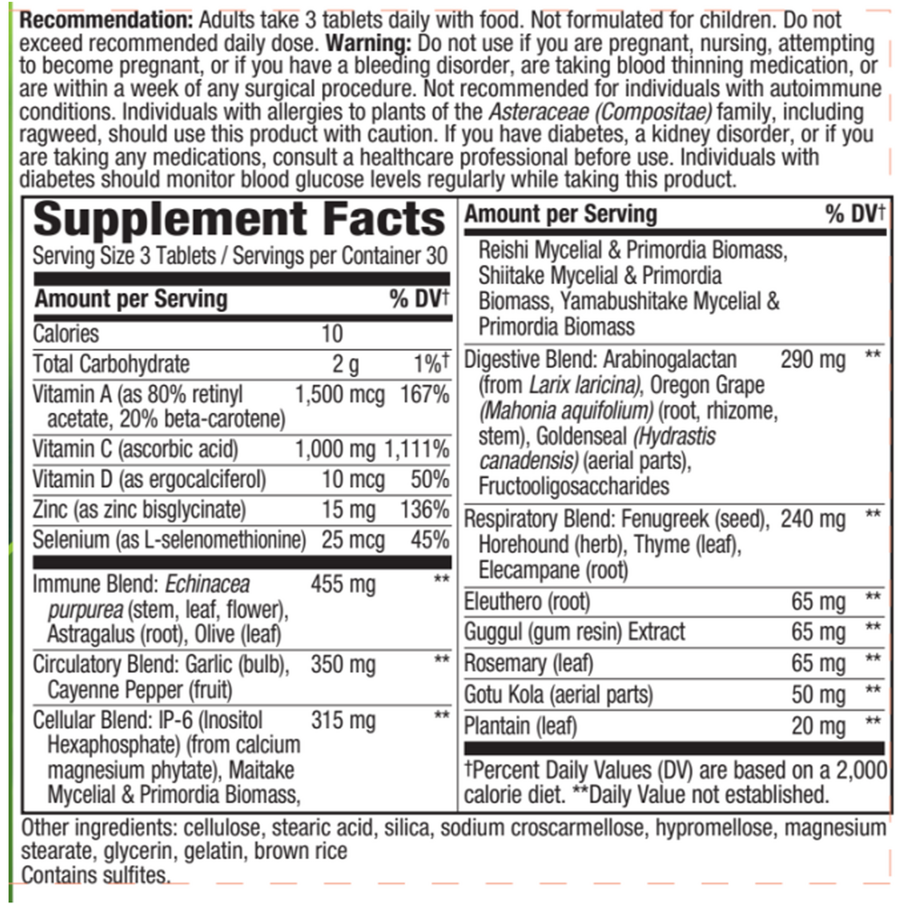 SystemWell® Ultimate Immunity™* Supplement Facts Label