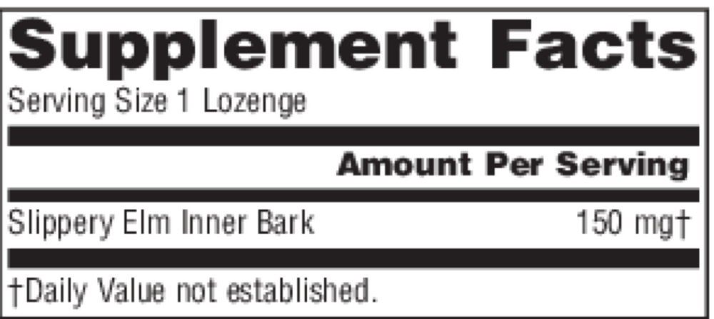Slippery Elm Tangerine Lozenges Supplement Facts Label