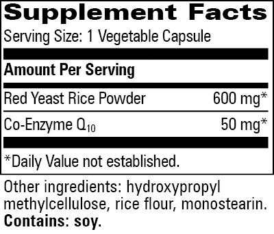 Red Yeast Rice with CoQ10 Supplement Facts Label