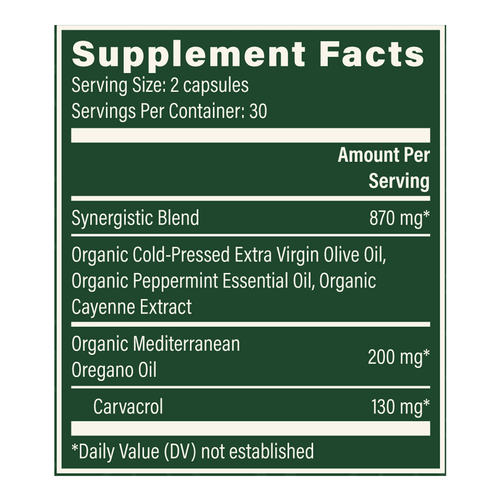 Oregano Oil 200 mg Supplement Facts Label