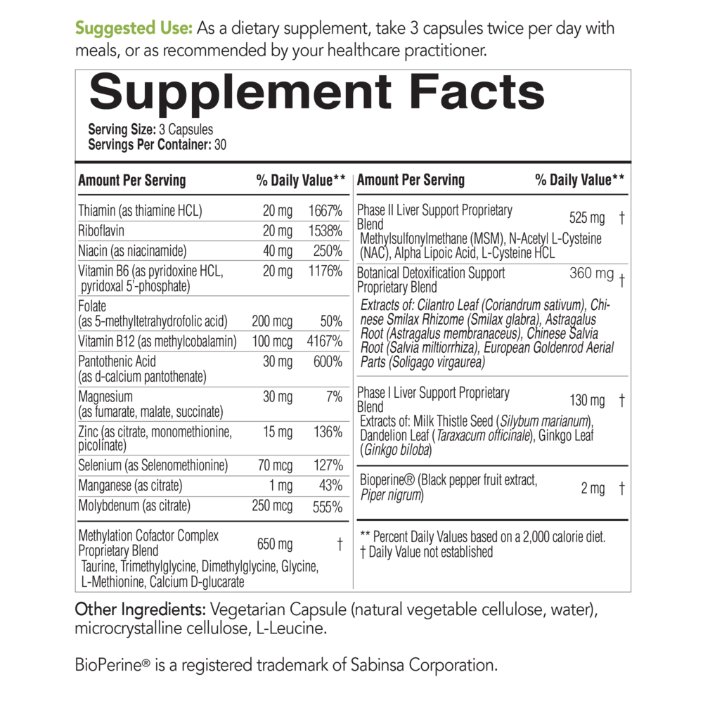 ecoDetox Supplement Facts Label