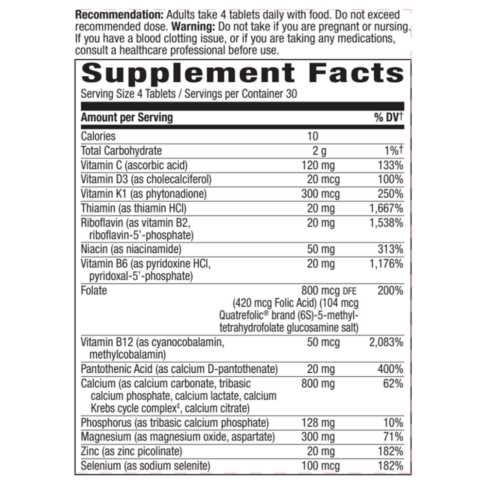 OsteoPrime* PLUS Supplement Facts Label