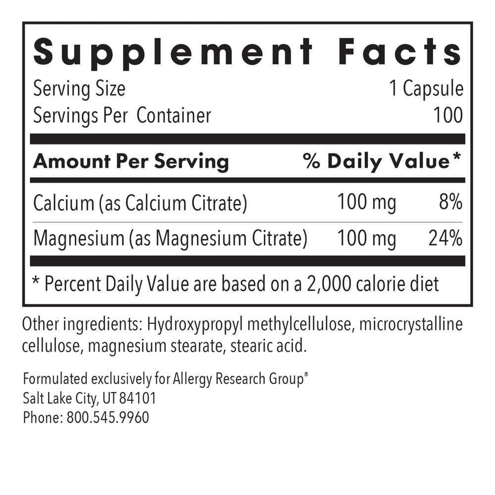 Calcium Magnesium Citrate Supplement Facts Label
