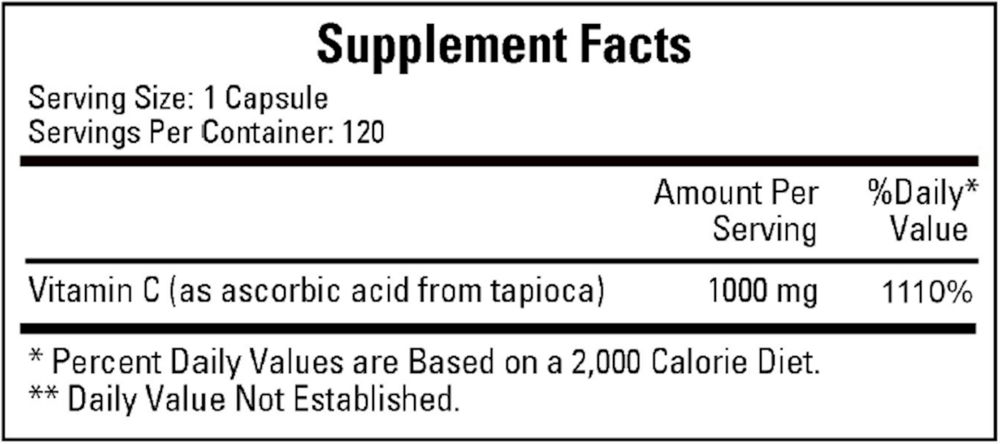 Vitamin C-1000 (Non-Corn) Supplement Facts Label
