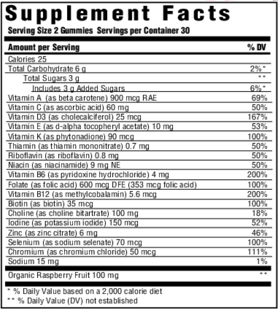 Baby & Me 2 Prenatal Multi Gummies Supplement Facts Label