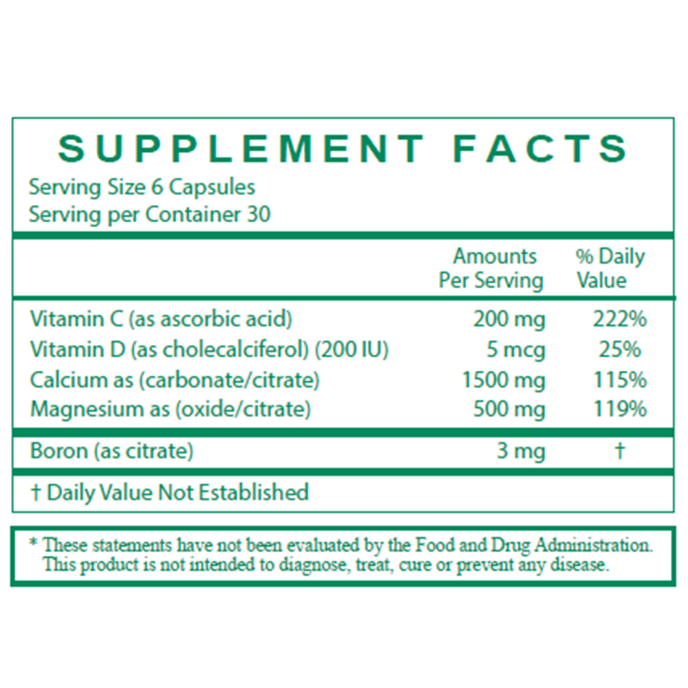 Bone Density Formula Supplement Facts Label