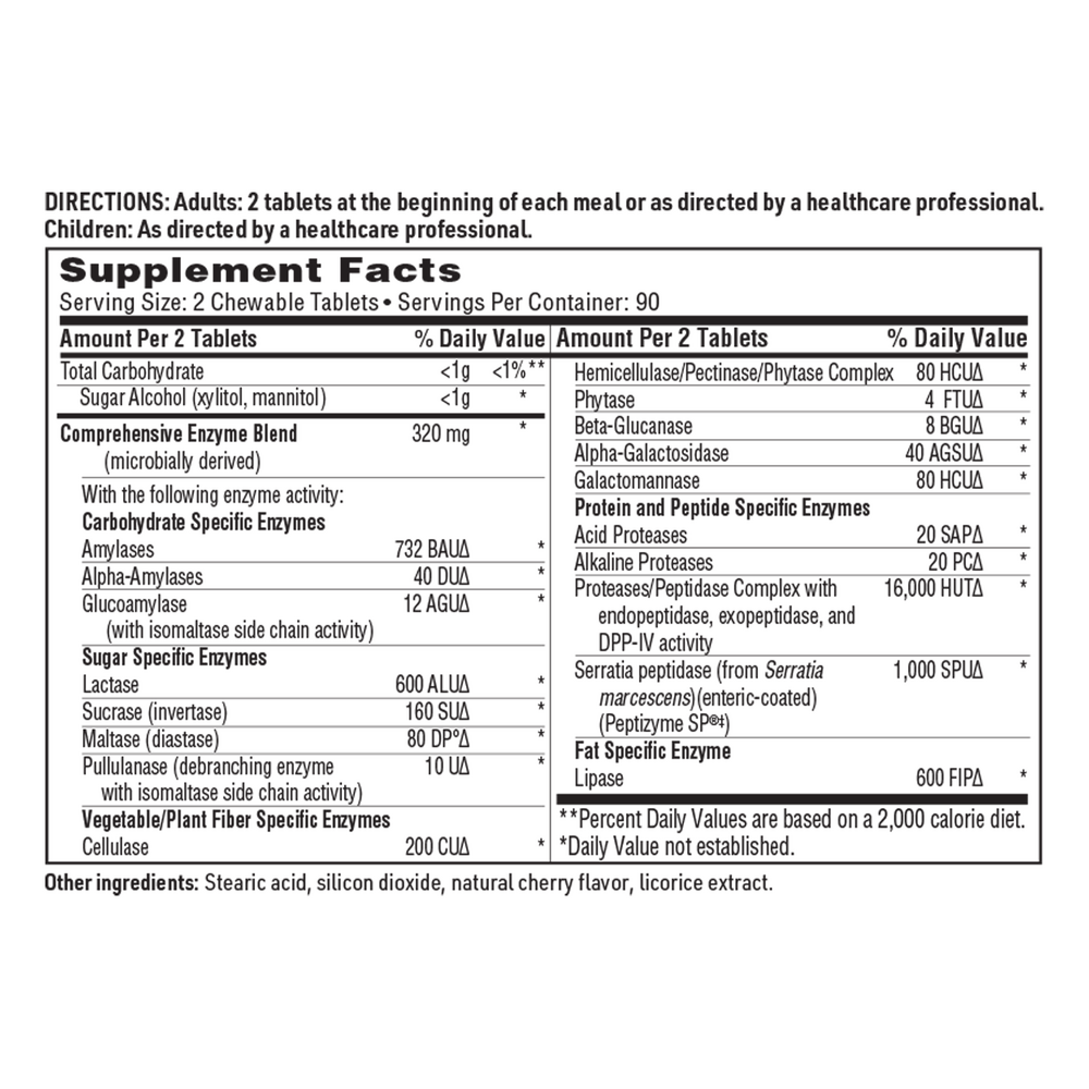 Ther-Biotic Vital-Zymes Chewable Supplement Facts Label