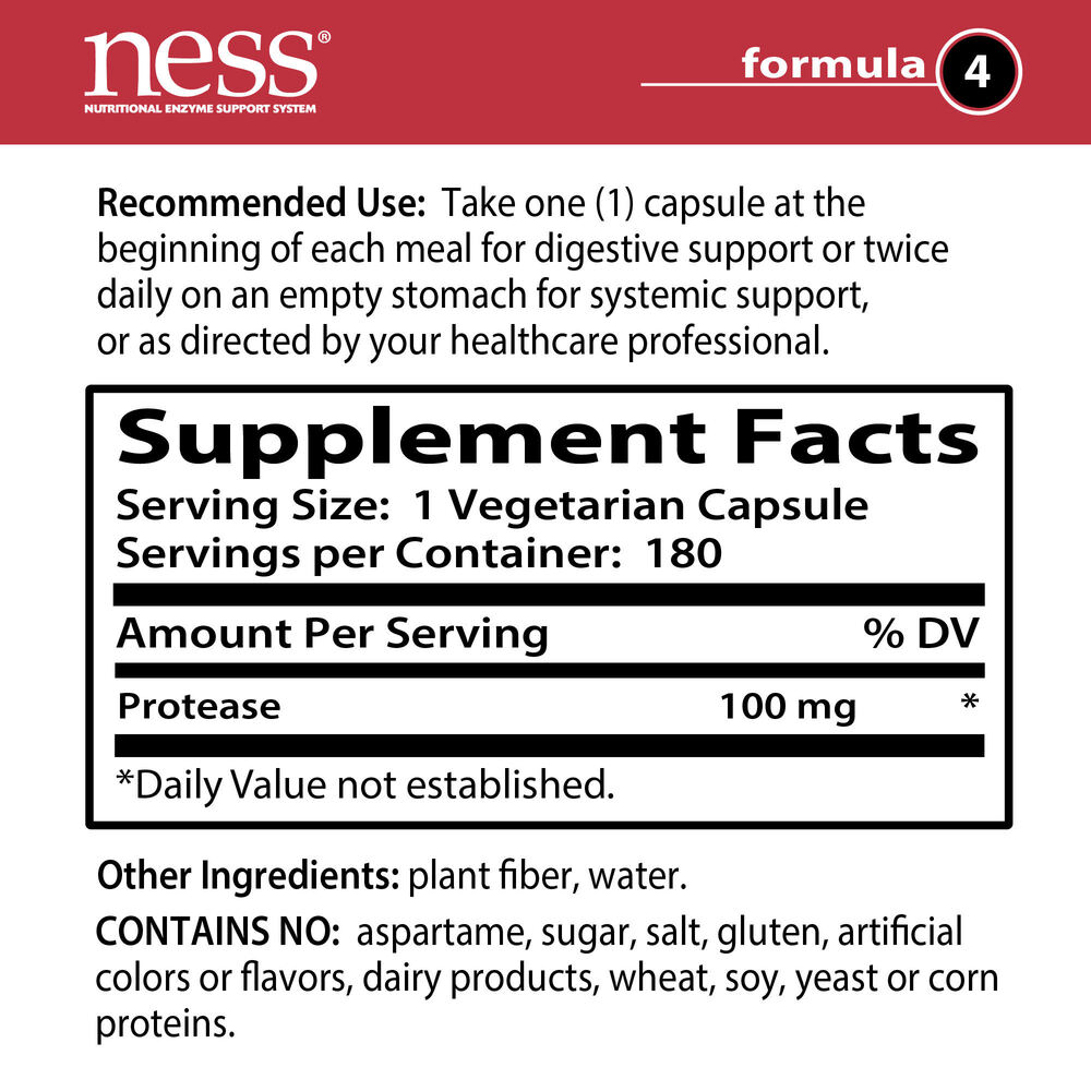 Protease Formula 4 Supplement Facts Label