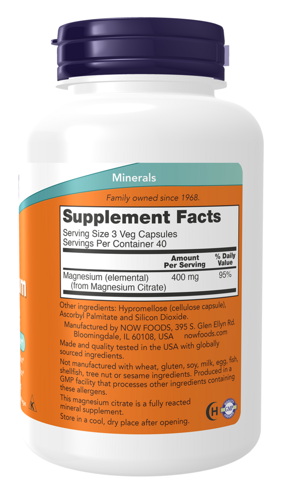 Magnesium Citrate Capsules Supplement Facts Label
