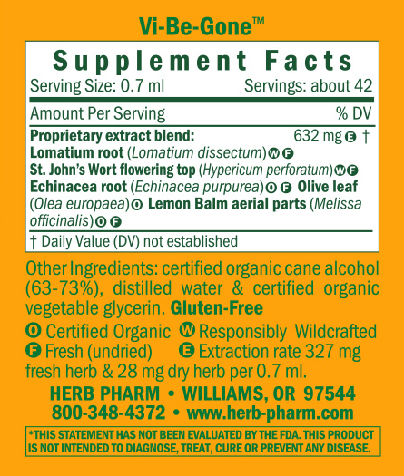 Vi-Be-Gone (Virattack) Supplement Facts Label