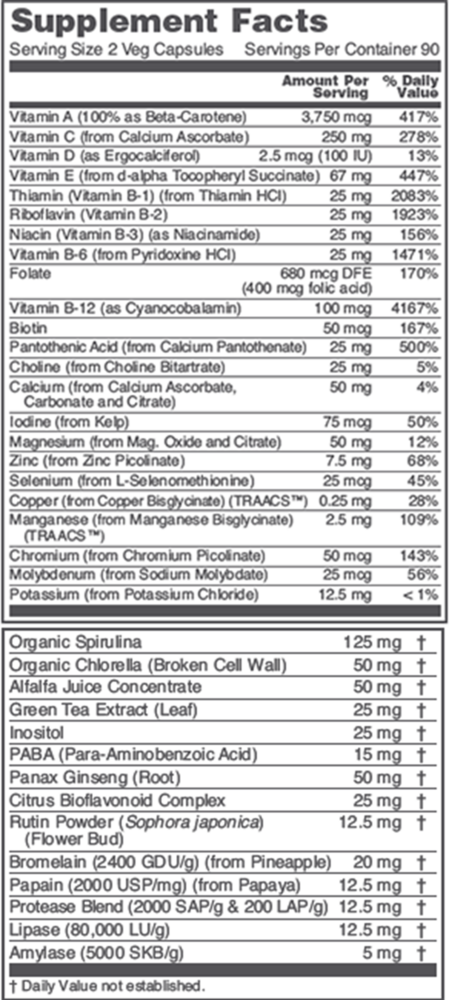Ortho Multi Greens ™ Supplement Facts Label