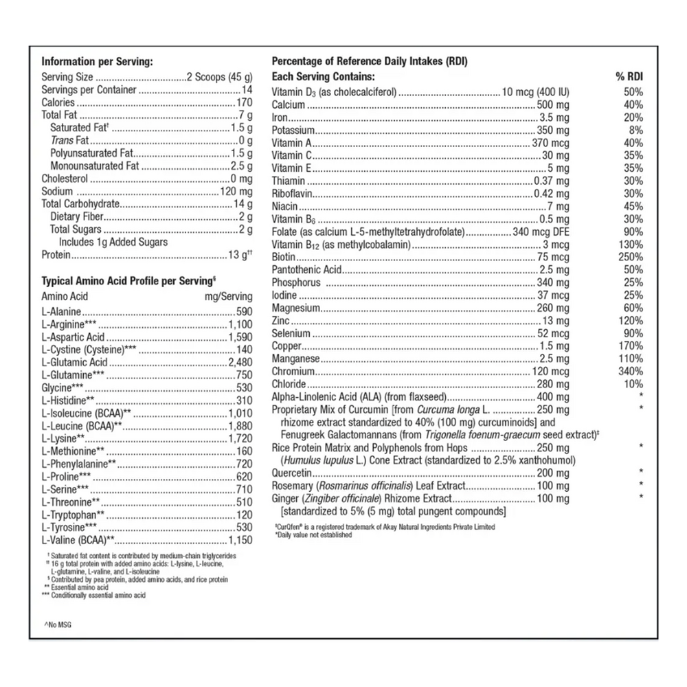 UltraInflamX Plus 360 Pineapple Banana Supplement Facts Label