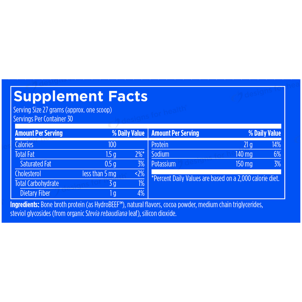 Beef Protein Chocolate Supplement Facts Label