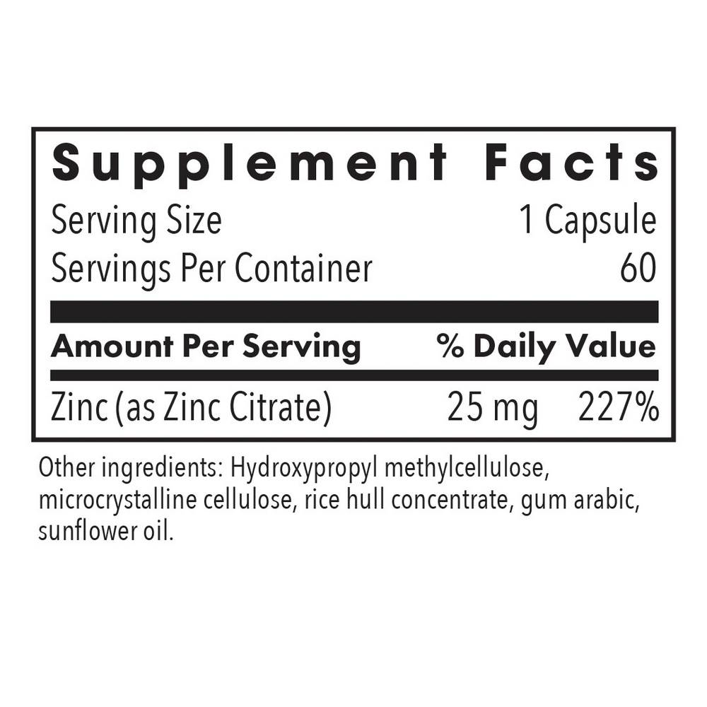 Zinc Citrate 25 Mg Supplement Facts Label