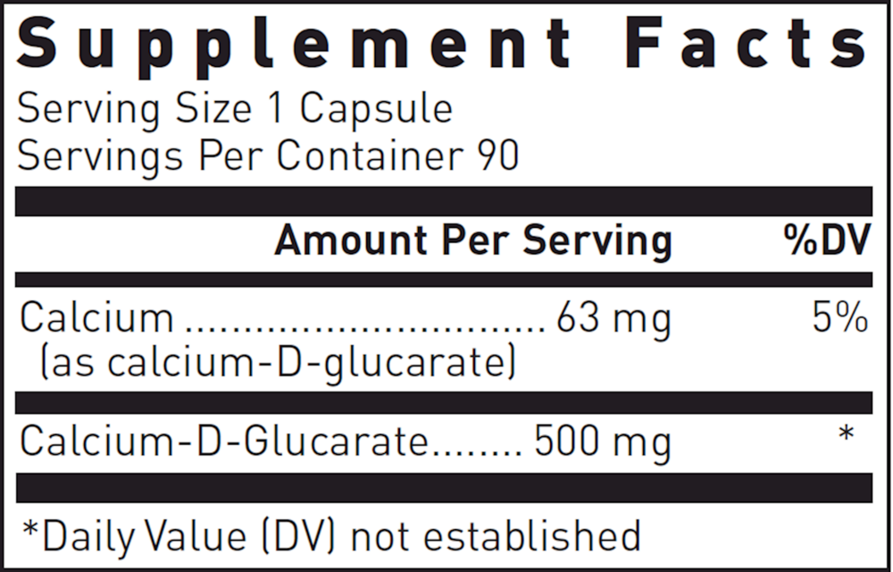Calcium-D-Glucarate Supplement Facts Label
