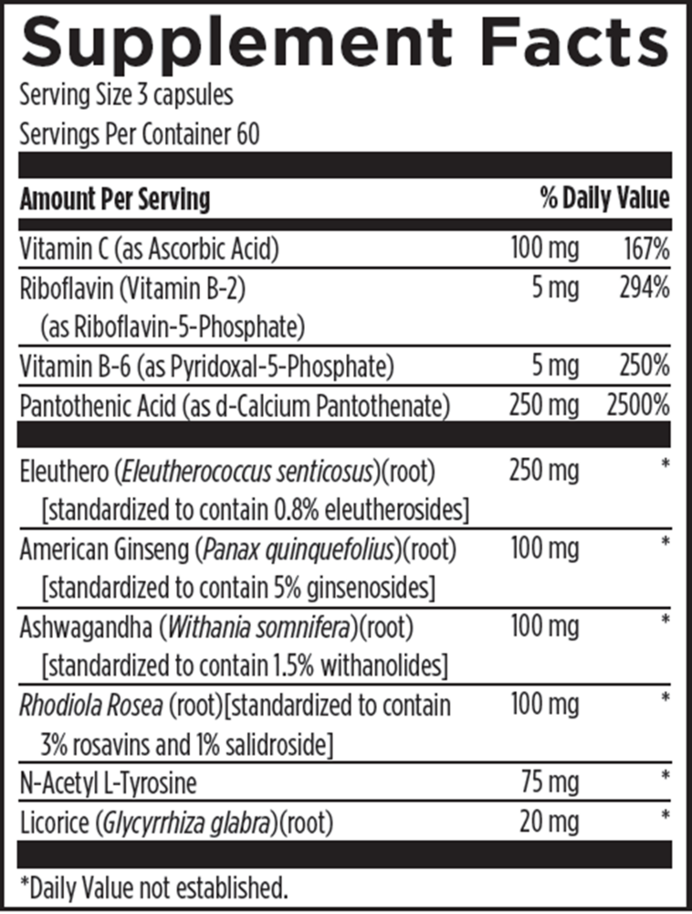 Adrenotone Supplement Facts Label