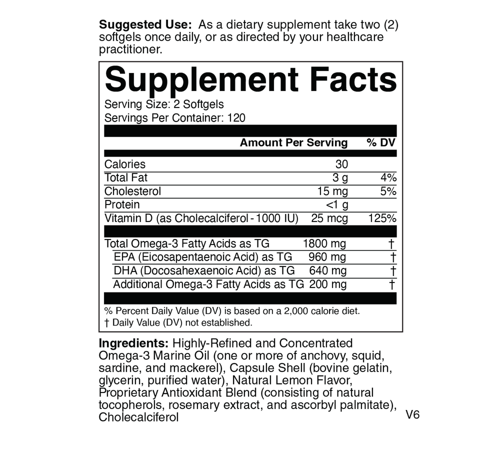 Omega 3D Lemon Supplement Facts Label