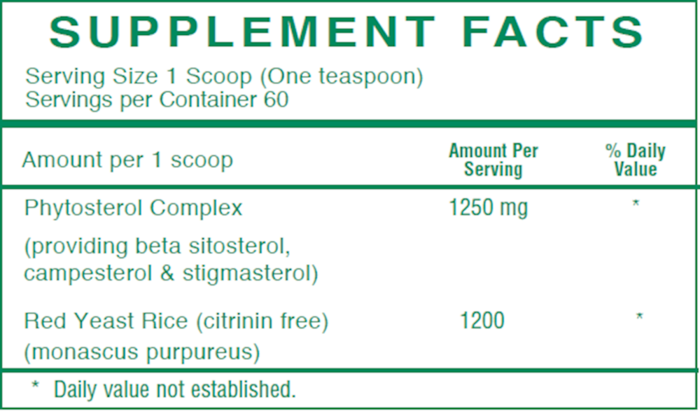 NaturLo Cholesterol Powder Supplement Facts Label
