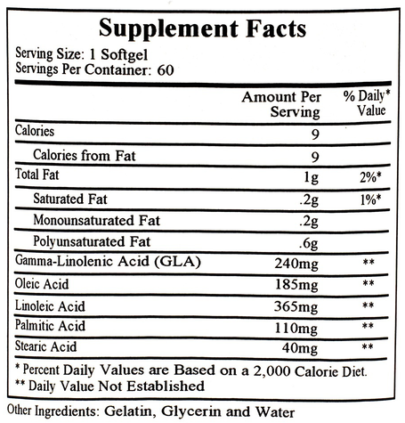 Borage Oil GLA-240 Supplement Facts Label