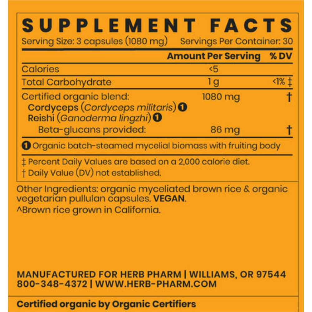 Cordyceps Blend with Reishi Supplement Facts Label