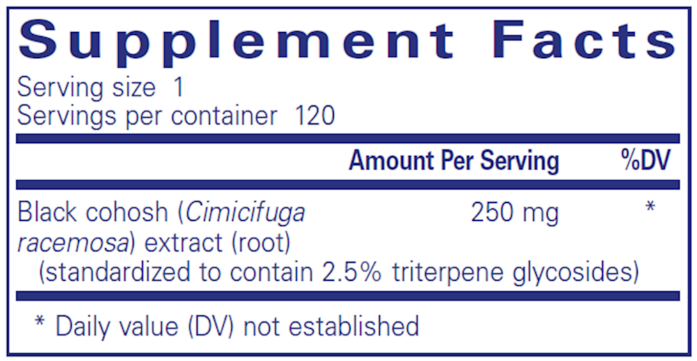 Black Cohosh 2.5 Supplement Facts Label