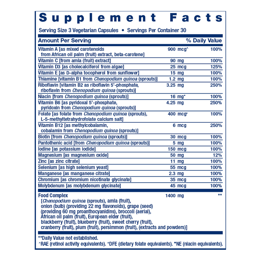 Whole Food Multivitamin Supplement Facts Label