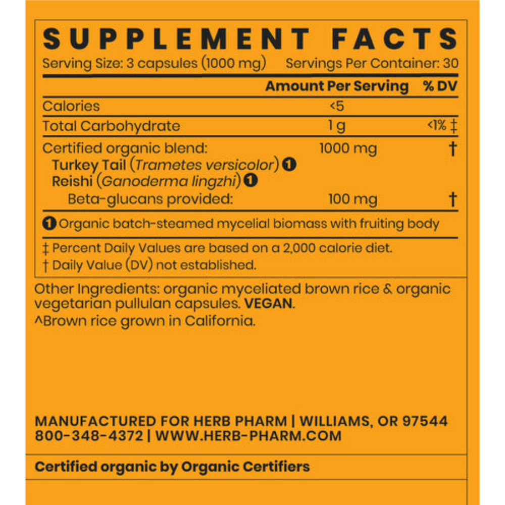 Turkey Tail Blend with Reishi Supplement Facts Label