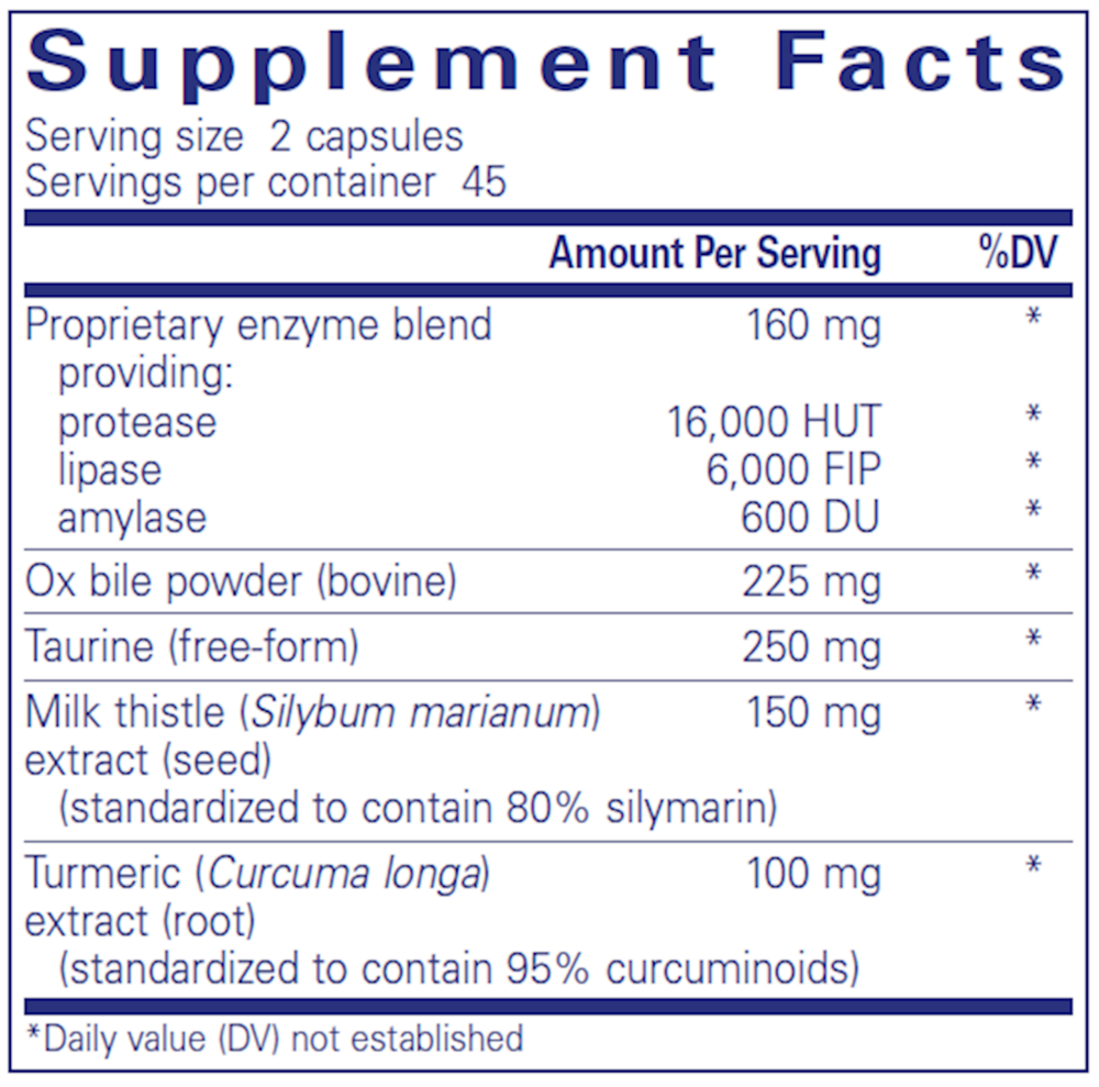 Digestion GB 90 Count Supplement Facts Label