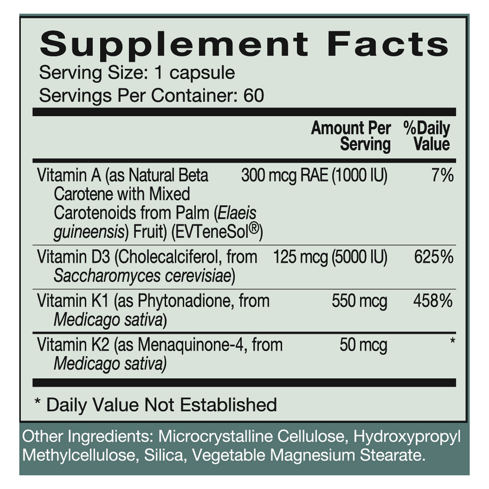 Vitamin D-A-K Supplement Facts Label