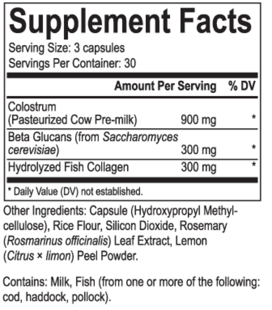 GALT-immune Supplement Facts Label