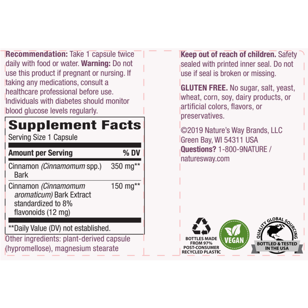 Cinnamon Supplement Facts Label