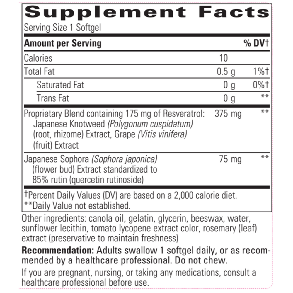 Resveratrol Ultra High Potency Supplement Facts Label