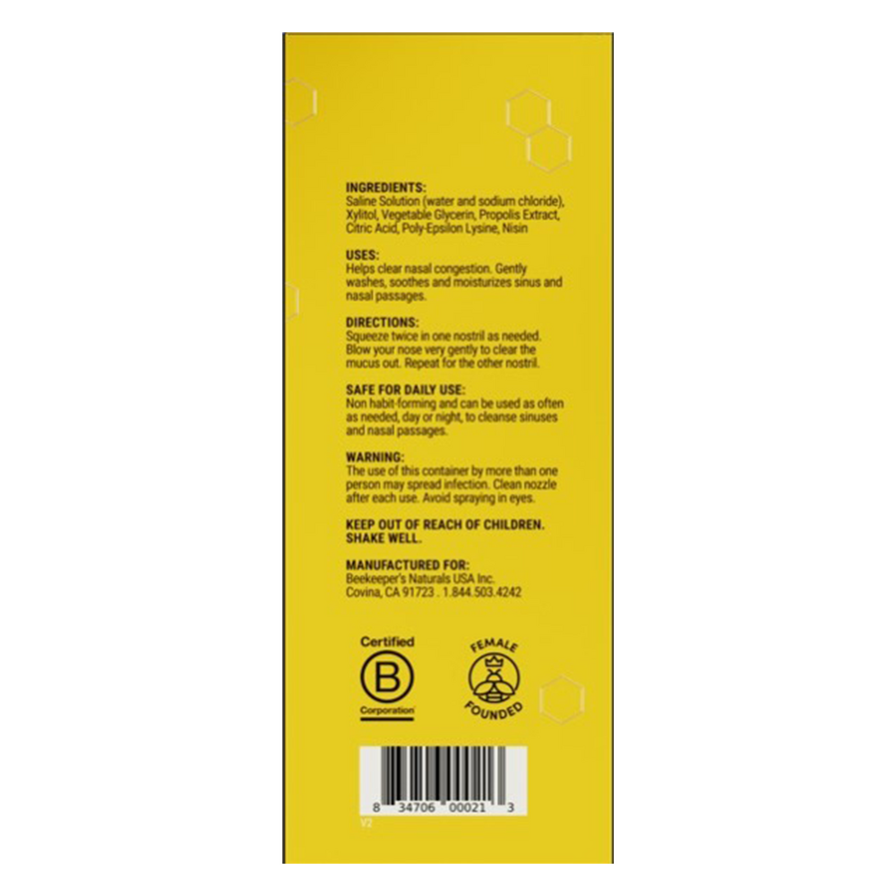 Propolis Nasal Spray Supplement Facts Label