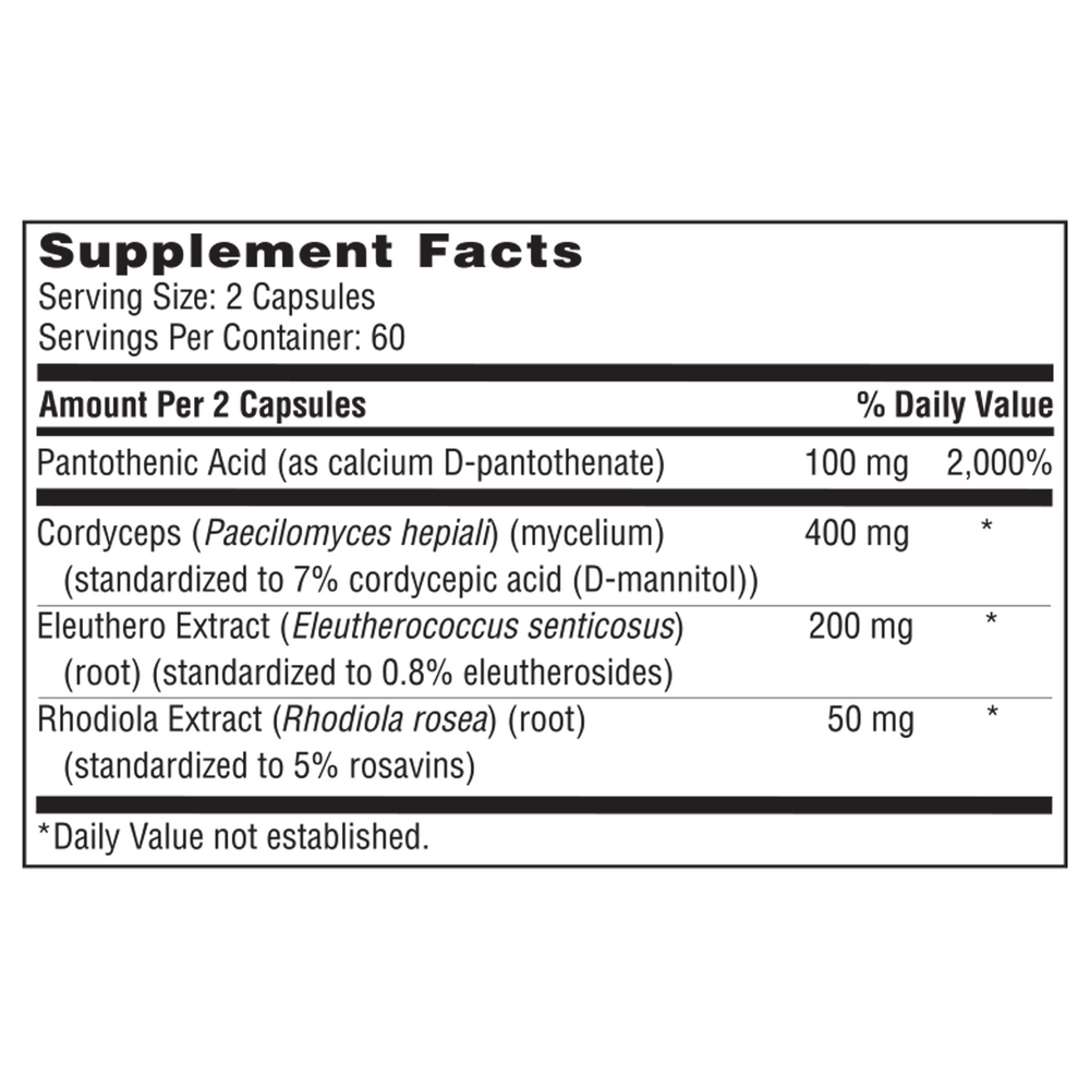 Adrenamin Supplement Facts Label