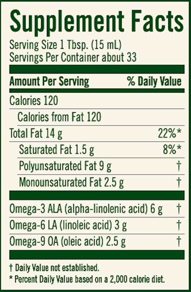 Udo's Choice Oil Blend 17oz Supplement Facts Label