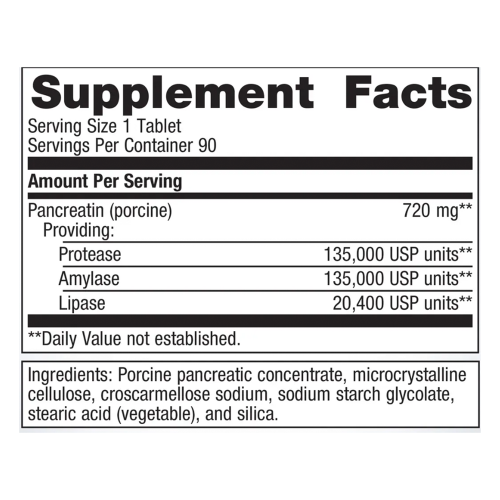 SpectraZyme Pancreatic Enzymes Extra Strength (Formerly known as SpectraZyme Pan 9x ES) Supplement Facts Label