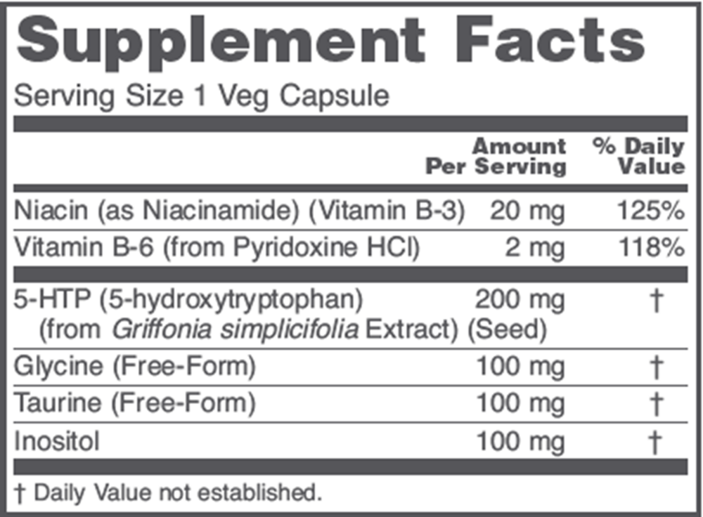 5-HTP 200 mg Supplement Facts Label