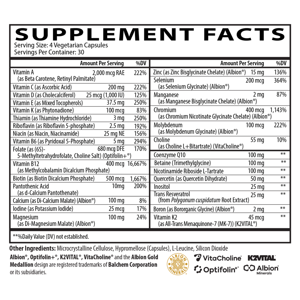 Longevity Multi Supplement Facts Label