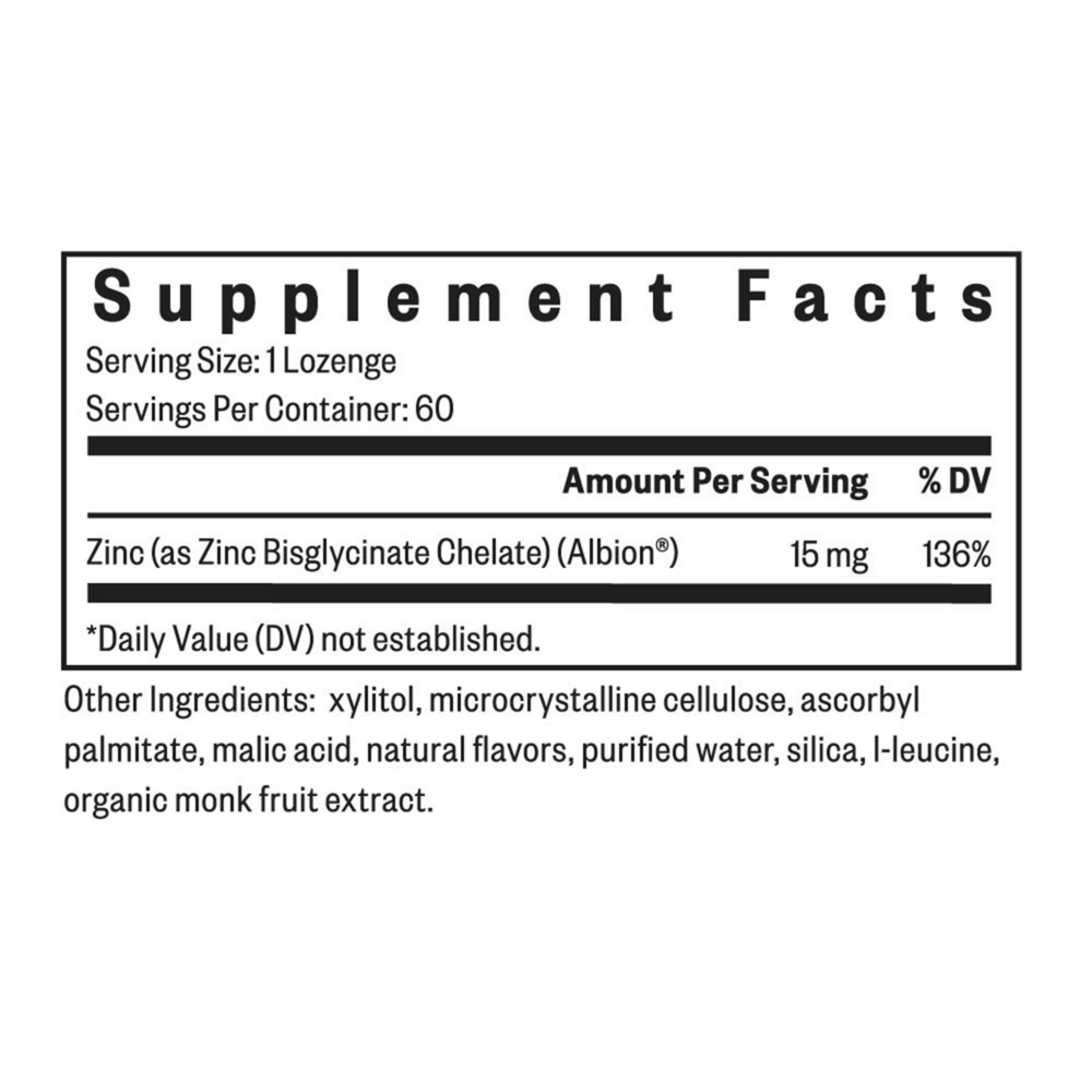Zinc Lozenge Supplement Facts Label