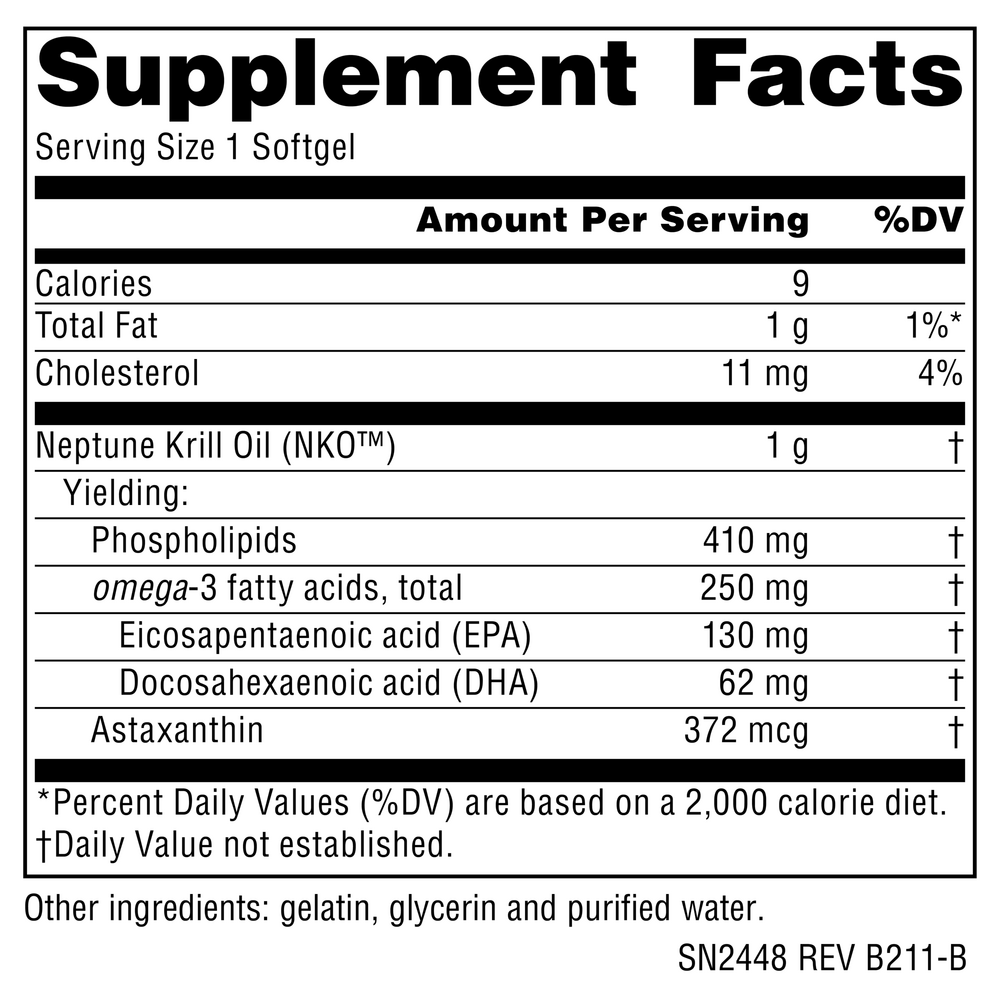 BACKORDER ONLY - Neptune Krill Oil 1000 mg Supplement Facts Label
