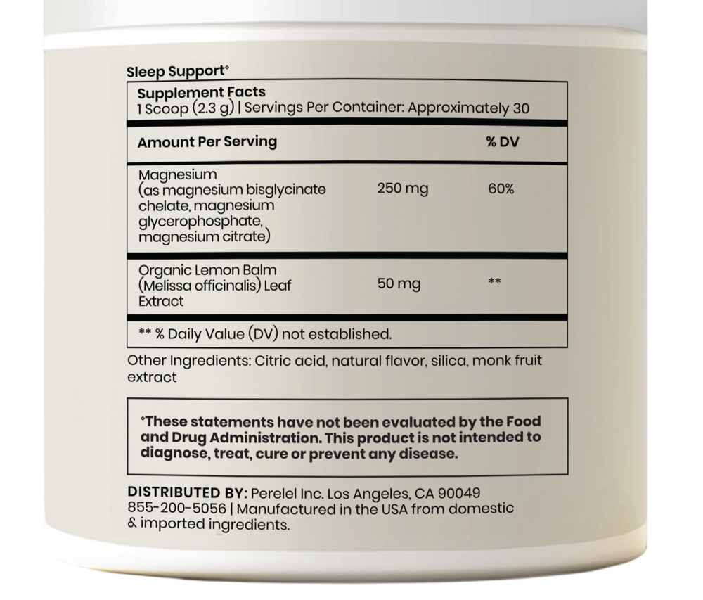 Sleep Support Powder Supplement Facts Label